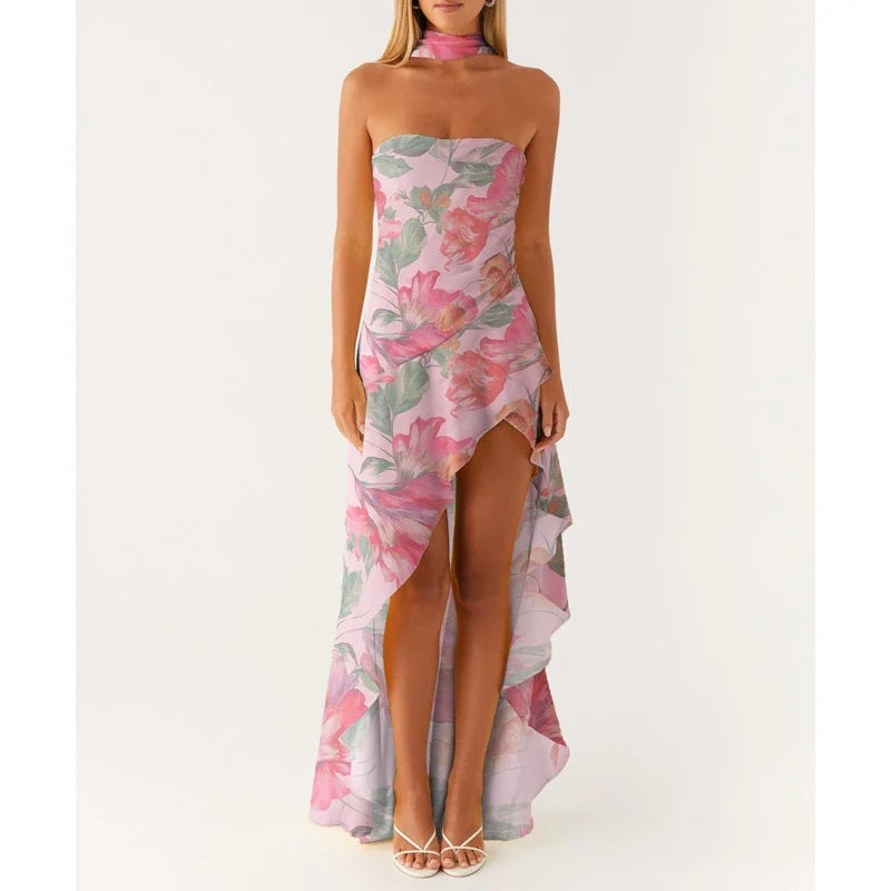 שיר - שמלת סטרפלס א־סימטרית עם צעיף