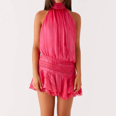 נויה - שמלת מיני עם קפלים וגב פתוח