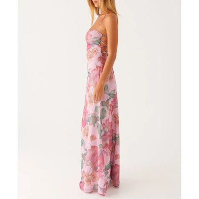 אלין – שמלת מקסי פרחונית עם גב פתוח