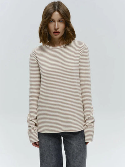 חולצת כותנה עם פסים וצווארון עגול